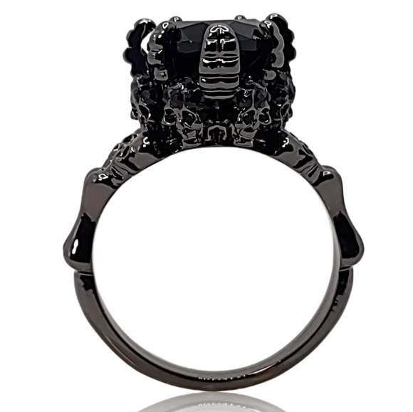 Gothic Black Heart Skeleton Skull Ring - Picture 2 of 4